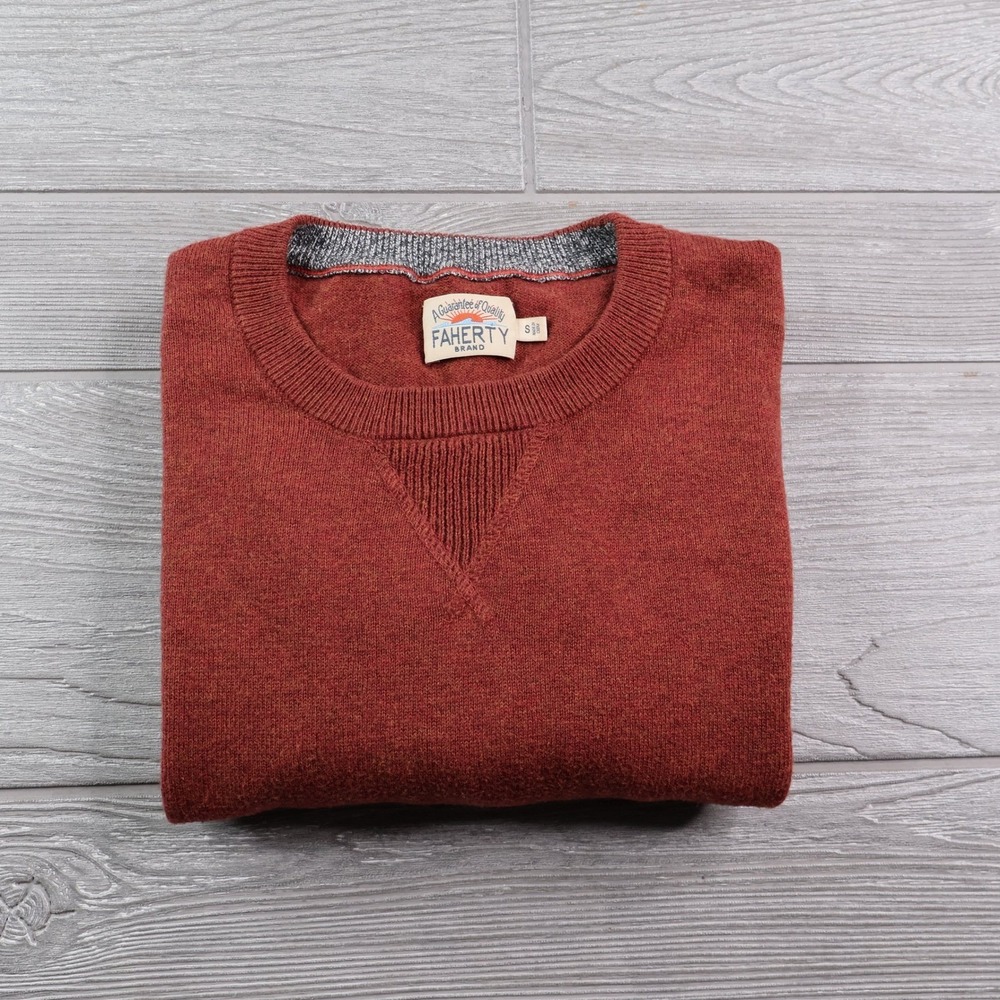 Faherty Brand Cotton Cashmere Crewneck Sweater Men's S Rust Orange